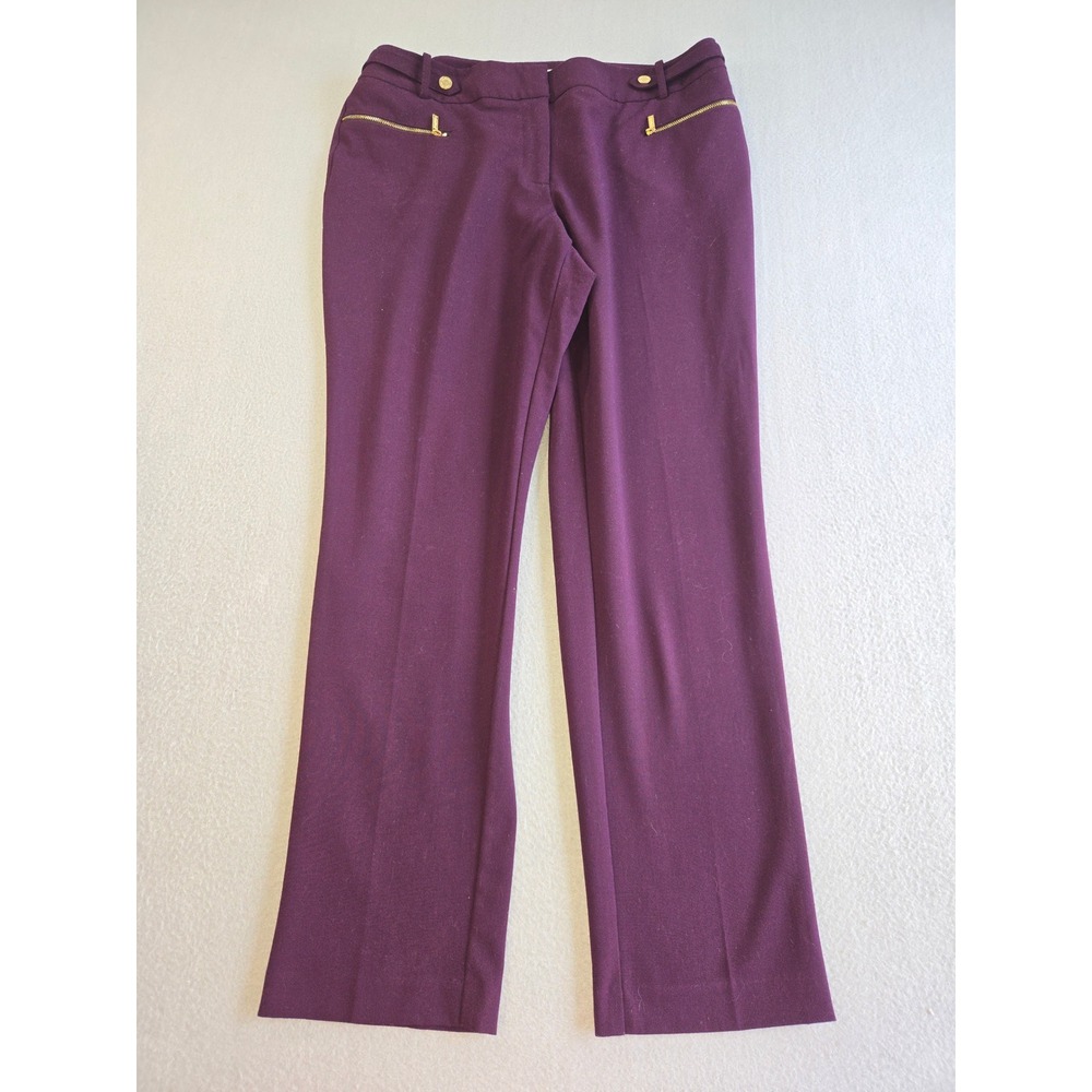 Calvin Klein Dress Pants Womens 12 Aubergine Purple Gold Zip Accent M7HK7249